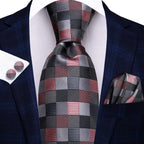 Hi-tie moda 8.5cm preto cinza floral masculino elegante gravata lenço abotoaduras conjunto acessórios de festa de casamento presente para homem gravat