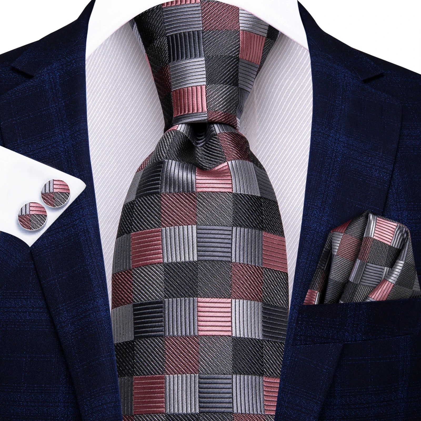 Hi-tie moda 8.5cm preto cinza floral masculino elegante gravata lenço abotoaduras conjunto acessórios de festa de casamento presente para homem gravat