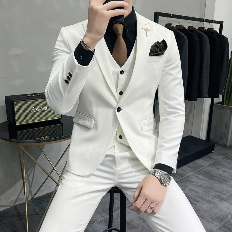 2022 nova marca azul real casual terno dos homens ternos de casamento traje para homens fino ajuste do noivo ternos de casamento smoking blazer + calças colete