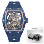MEGIR Moda Esportes Relógio Mecânico para Homens Relógio de Pulso Automático com Pulseira de Silicone Transparente Tonneau Dial