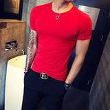 Camiseta de manga curta masculina, simples com gola redonda, slim fit, camiseta casual fitness, roupa sólida, tamanho grande 4XL-M, verão, 2022