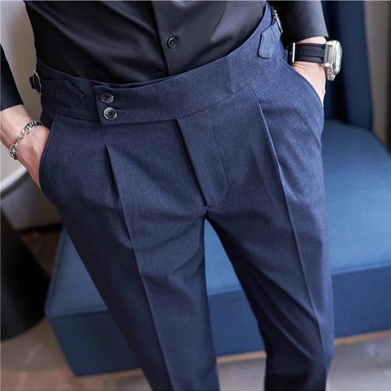 Neapolitan masculino cintura alta botão terno calça 2025 nova alta qualidade formal negócios escritório social casamento fino ajuste calças 38-28