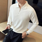 Camisa Polo masculina de Mangas Compridas Metade Zip, T-Shirt Pescoço V, Elástico Espessado, Casual Business Tee, Streetwear, 4XL-M, Primavera, Outono