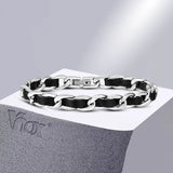 Vnox masculino pulseiras de corrente preta para mulheres, elegante 7.5mm aço inoxidável cubana link corrente pulseira presente jóias