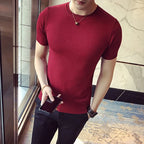 Qualidade superior verão fino manga curta malhas camiseta roupas masculinas 2024 cor sólida fino ajuste o-pescoço camiseta streetwear 3xl-m