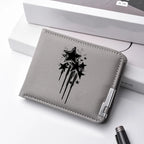 Carteira curta masculina de couro PU casual criativa com estampa de estrela preta adequada para carteira de negócios