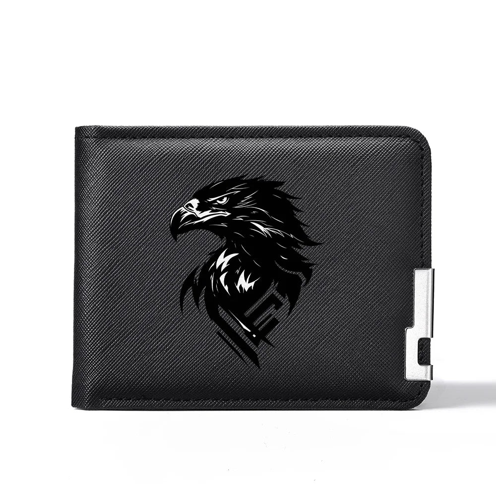 Carteira masculina de couro PU personalizada com estampa de águia carteira curta com vários slots