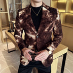 Alta qualidade tie dye chenille moda masculina casual terno jaqueta outono inverno novo coreano fino ajuste terno de casamento social blazer