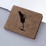 Nova carteira masculina premium com padrão de pena de anjo preto com vários slots para cartões, bolso para moedas, zíper, carteira rígida masculina