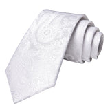 Hi-tie paisley branco texturizado gravata masculina elegante e elegante gravatas masculinas abotoaduras bolso quadrado banquete casamento