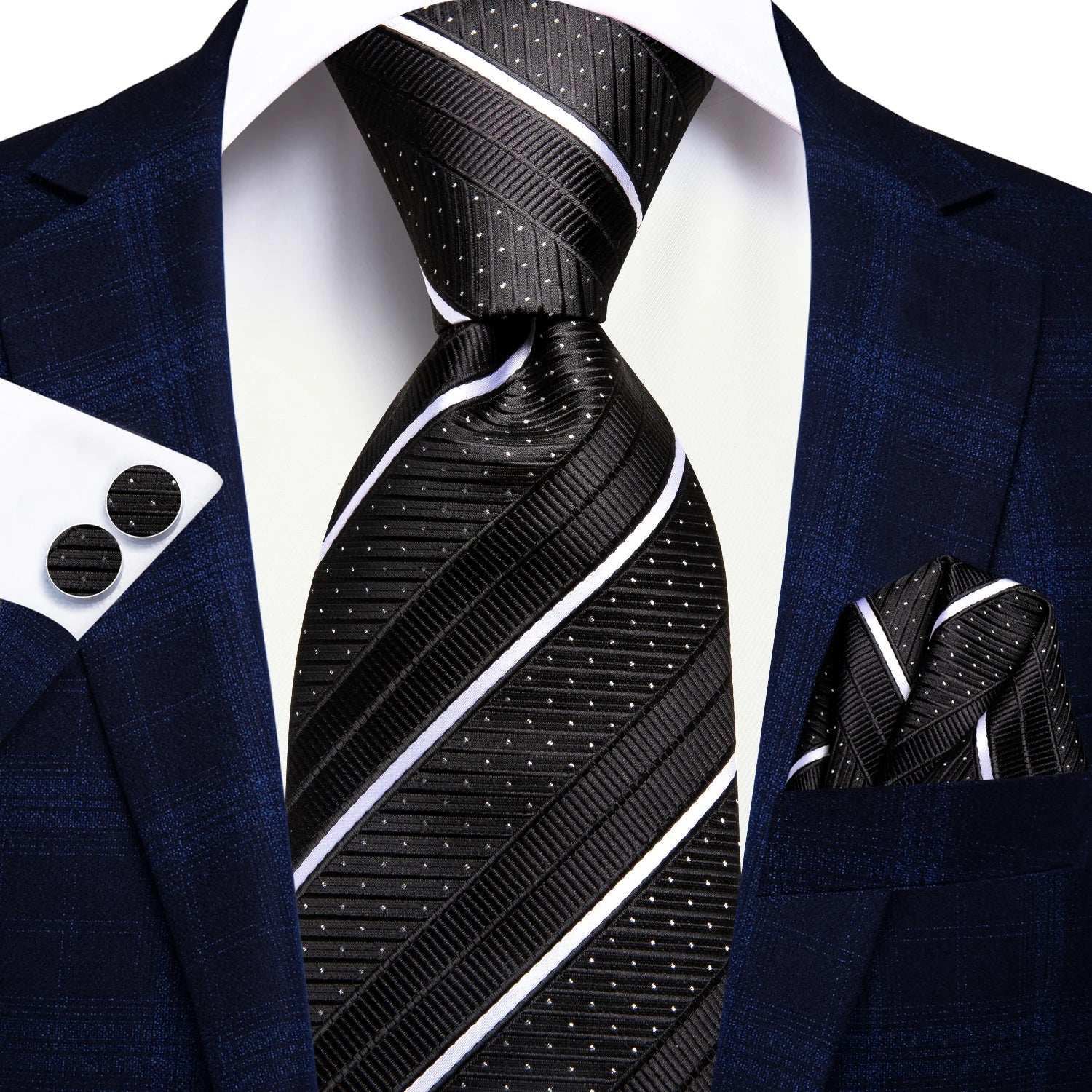 Hi-tie listrado borgonha azul preto masculino elegante gravata lenço abotoaduras 3 pçs conjunto moda clássico seda gravata de luxo para homem