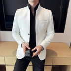 Waffle novo chinês gola alta terno casacos masculino fino ajuste negócios casual moda ternos jaqueta formal social baile de formatura festa smoking