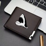 Carteira curta dobrável com estampa de tubarão branco, porta cartão masculino, presente de aniversário para meninos