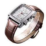 Megir retângulo dial pulseira de couro relógio para homem casual azul cronógrafo relógios de quartzo homem relógio de pulso montre reloj Часы m �