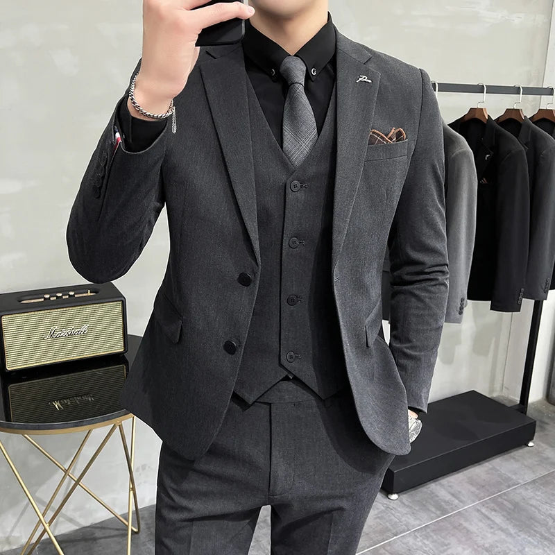 Plus size S-7XL homem coreano magro ajuste personalizado noivo negócios casual smoking blazers colete calça casual casamento social smoking vestido