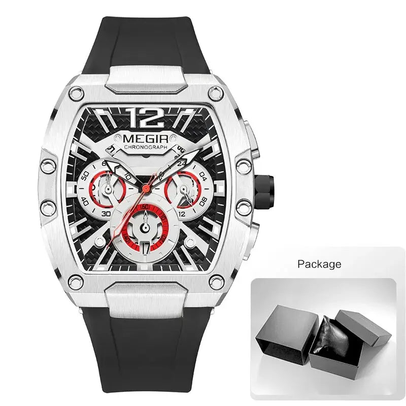MEGIR-Relógio quartzo impermeável masculino, verde dourado, pulseira de silicone, cronógrafo, relógio de pulso com data, ponteiros luminosos, moda desportiva
