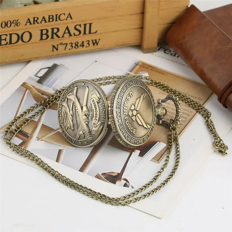 Retro B-29 aeronaves relógio de bolso de quartzo steampunk retro exército militar colar corrente relógio pingente presentes antigos para soldados