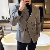 Estilo britânico masculino duplo breasted fino ajuste blazer 2024 novo houndstooth fino ajuste terno jaqueta formal de negócios vestido de casamento jaqueta