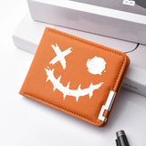 Carteira masculina de couro PU impressa com desenhos animados com vários slots para cartões Slim Funny Expression Design Carteira compacta elegante
