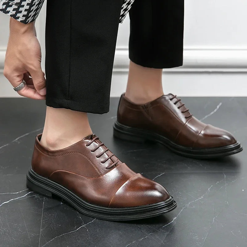 Homens sapatos de couro genuíno moda confortável diário negócios casual formal rendas masculino vestido calçados chaussure homme