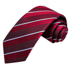 Hi-tie listrado borgonha azul preto masculino elegante gravata lenço abotoaduras 3 pçs conjunto moda clássico seda gravata de luxo para homem