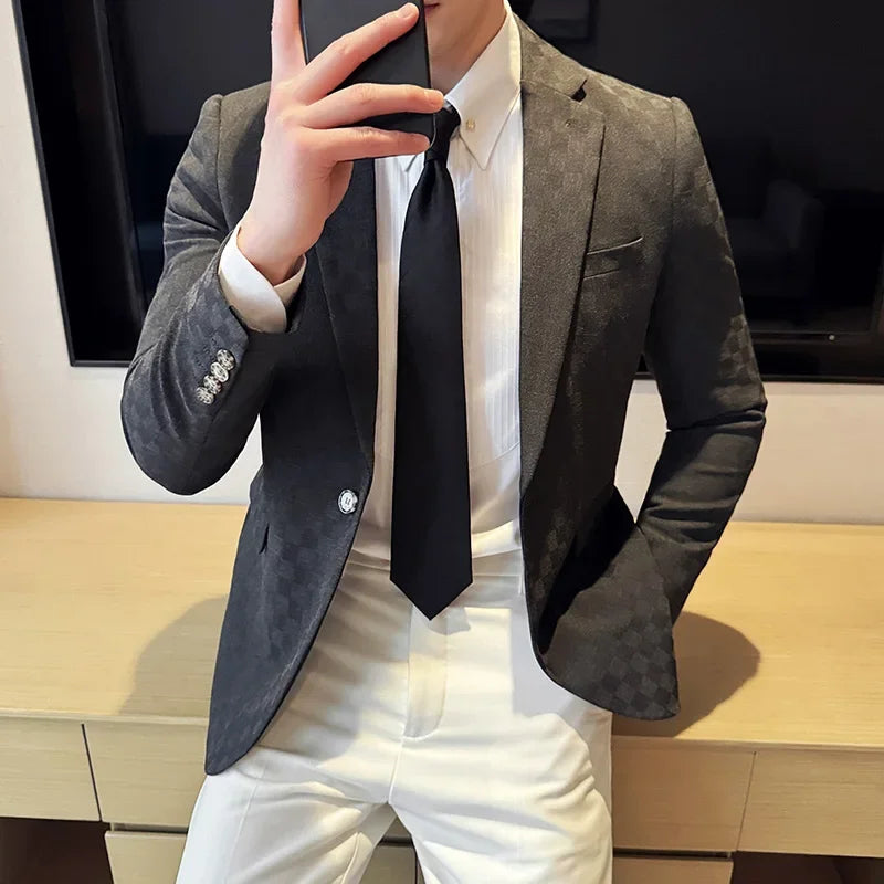 Blazers de negócios quadriculados slim fit para homens, jaqueta formal, botão único, festa social, moda luxuosa, tamanho grande, 5XL, 24, 2024