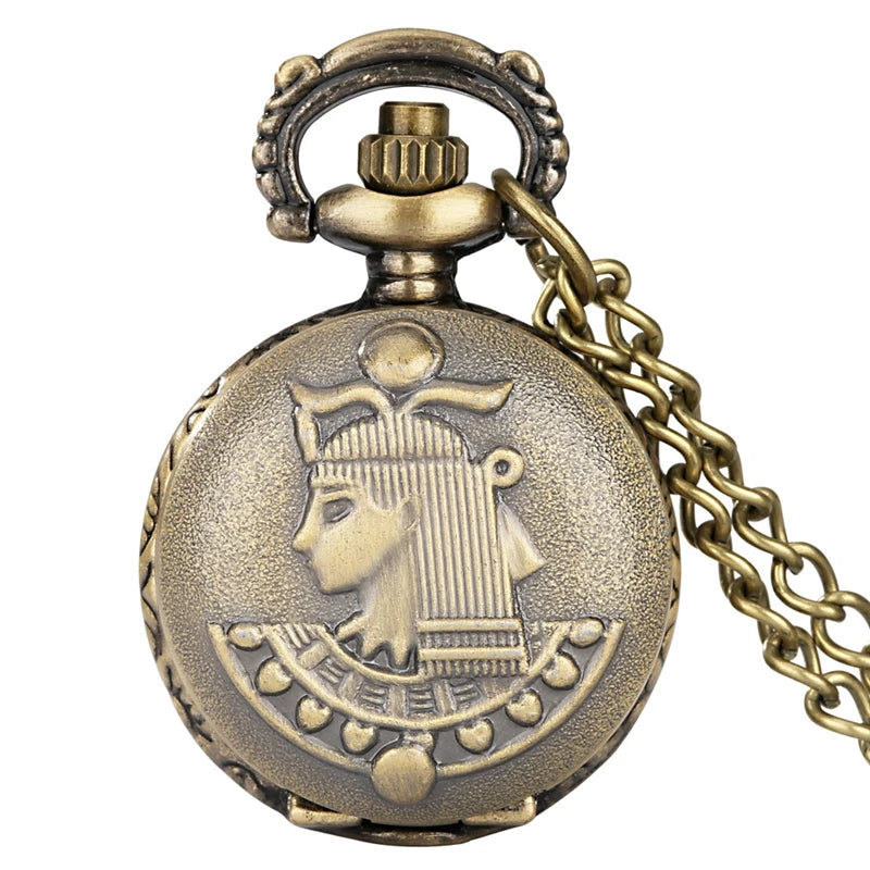 Pouco bronze coroa personagem retro design vintage relógios de bolso para homem com 80cm colar corrente arte antiga colecionáveis