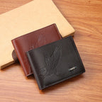Carteiras de couro masculinas clássicas finas e minimalistas padrão falcão bifold titular do cartão de identificação de crédito carteira bolsa curta fina clipe de dinheiro