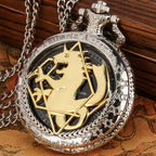 Vintage preto fullmetal alchemist relógio de bolso quartzo steampunk popular edward elric colar corrente fãs cosplay anime relógios