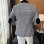 2024 outono inverno coreano houndstooth blazer jaquetas moda cor combinando lapela design casual masculino xadrez terno casaco smoking