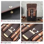 Genuine Crazy Horse Leather Travel Cigar Case, Humidor Box, Armazenamento para 4 Charutos, Acessórios para fumar
