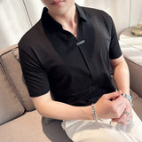 Verão de alta elasticidade com decote em v camisa polo masculina de alta qualidade seda gelo sem costura casual manga curta camiseta roupas masculinas 4xl-m