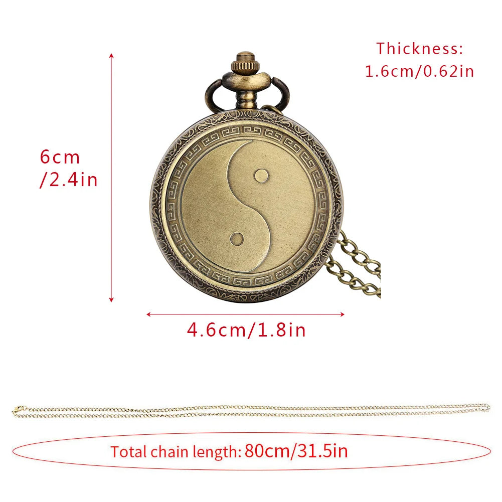 Vintage bronze chinês retro tai chi fofoca banish mau sorte relógio de bolso de quartzo colar pingente melhor amigo amizade jóias