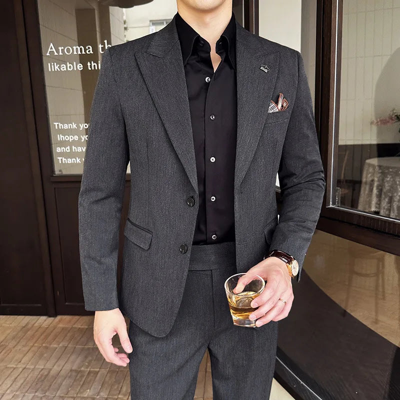 (Jaqueta + calça) ternos masculinos de luxo, slim fit, 2 peças, alta qualidade, estilo italiano, casamento, festa social, smoking, roupas masculinas