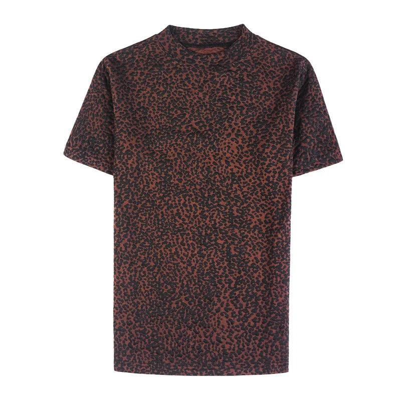 Padrão de leopardo t camisa para homens verão nova moda 3d impresso mangas curtas fino ajuste em torno do pescoço casual camisetas streetwear 4xl-m