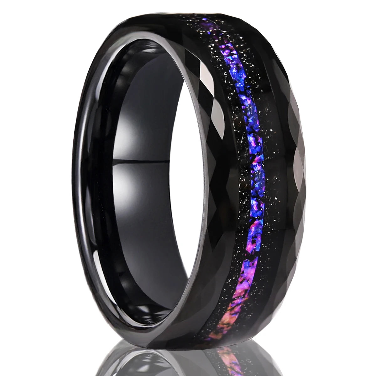 Anel de carboneto de tungstênio preto para homem anillo bague homme pareja de compromiso moda jóias banda de casamento galáxia anéis de noivado