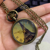 Bronze Moda Paris Torre Eiffel Notre Dame Design Relógio de Bolso de Quartzo LE LOUVRE Colar Pingente Arte Lembrança Relógios