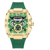 MEGIR-Relógio quartzo impermeável masculino, verde dourado, pulseira de silicone, cronógrafo, relógio de pulso com data, ponteiros luminosos, moda desportiva