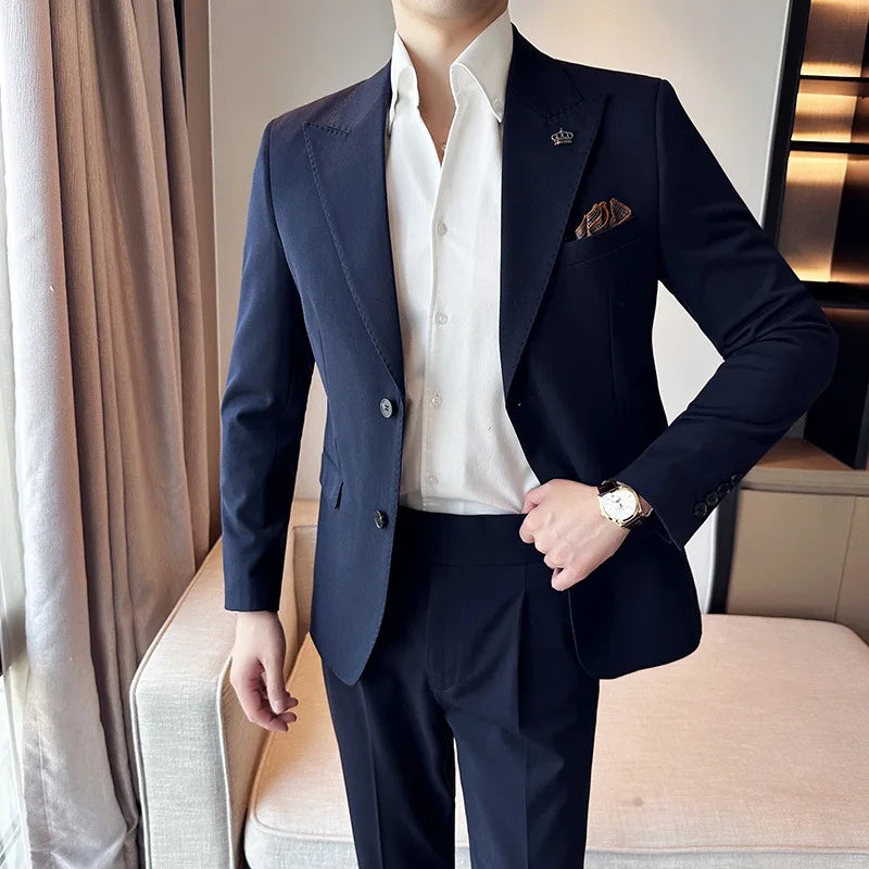 (Jaqueta + calça) ternos masculinos de luxo, slim fit, 2 peças, alta qualidade, estilo italiano, casamento, festa social, smoking, roupas masculinas