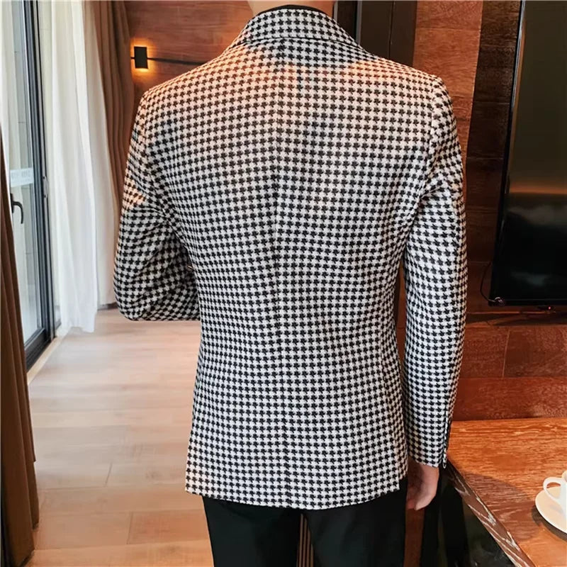 Estilo britânico novo fino ajuste xadrez terno casacos 2025 moda masculina negócios escritório vestido de casamento terno jaqueta tailcoat roupas masculinas