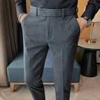 Estilo britânico listrado fino ajuste terno pant homens negócios casual simples vestido calças de alta qualidade social festa de casamento 38-28