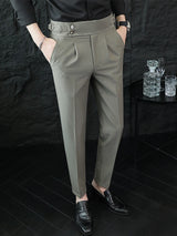 Alta qualidade estilo italiano calças de terno de cintura alta moda napolitan masculino fino ajuste escritório de negócios calças de casamento social