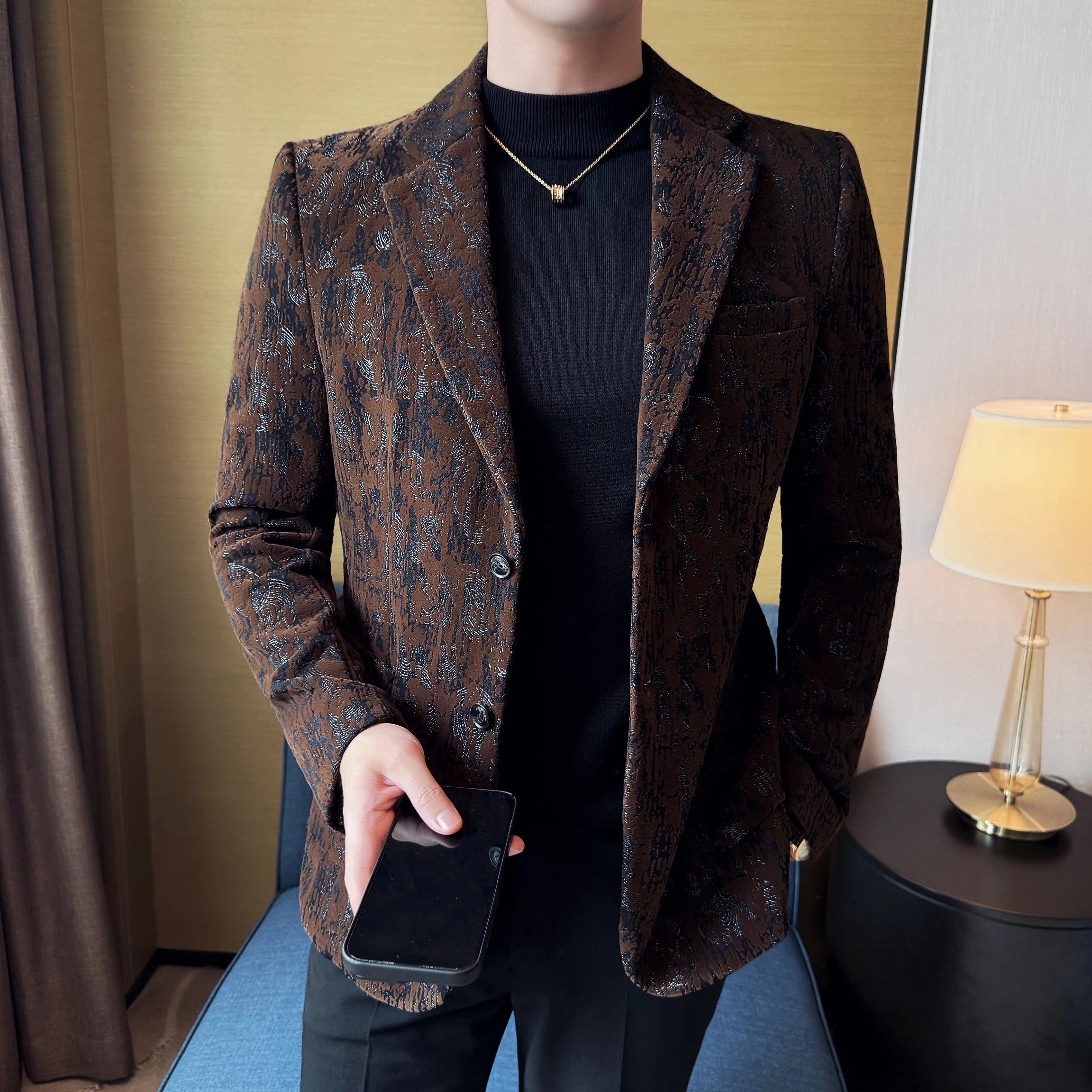 Alta qualidade de pelúcia jacquard moda terno jaqueta versão coreana fino ajuste negócios retro casual terno de casamento social blazer 5xl-m