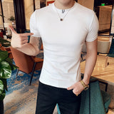 Camiseta bordada de luxo masculina, manga curta, slim fit, T elástica apertada, pulôver, camiseta casual de fitness, alta qualidade, verão, 2022