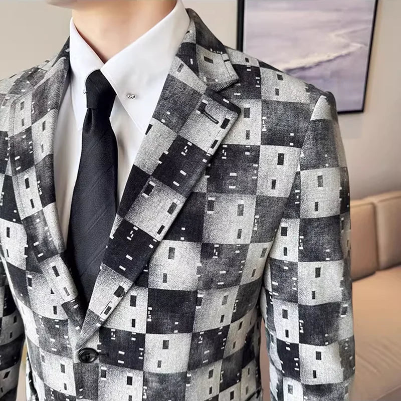 Nova alta qualidade denim jacquard terno jaqueta masculina fino ajuste negócios social formal terno casacos tailcoats roupas masculinas 4xl-m