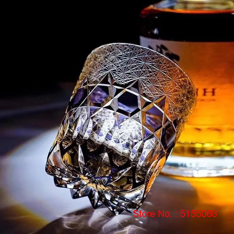 Copo de vinho de fluorite com cristais coloridos de alta qualidade, nível de coleção, corte à mão, copo de licor de uísque, caneca de água para restaurante chique, caixa de presente