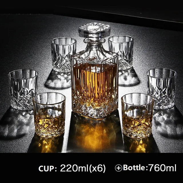 Garrafa De Vinho De Vidro De Cristal + Copos, Vinho Decanter, Uísque, Liqour Pourer, Home Bar, Vodka Beer Bottle Jar, JR, 7Pcs Set