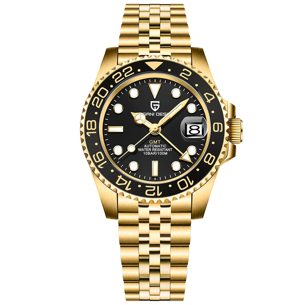 Pagani design 40mm luxo masculino relógio de pulso mecânico aço inoxidável gmt marca superior vidro safira relógios masculinos reloj hombre