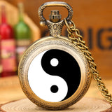 Preto e branco tai chi botão de pressão relógio de bolso de quartzo yin yang jóias steampunk tamanho médio colar corrente collectibles presentes