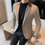 2024 outono inverno coreano houndstooth blazer jaquetas moda cor combinando lapela design casual masculino xadrez terno casaco smoking